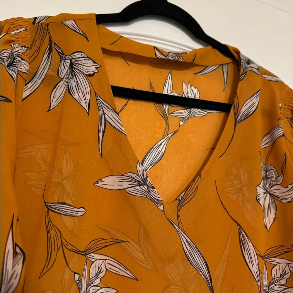 A New Day Mustard Floral Sleeve Blouse/ Sheer - Picture 4 of 10
